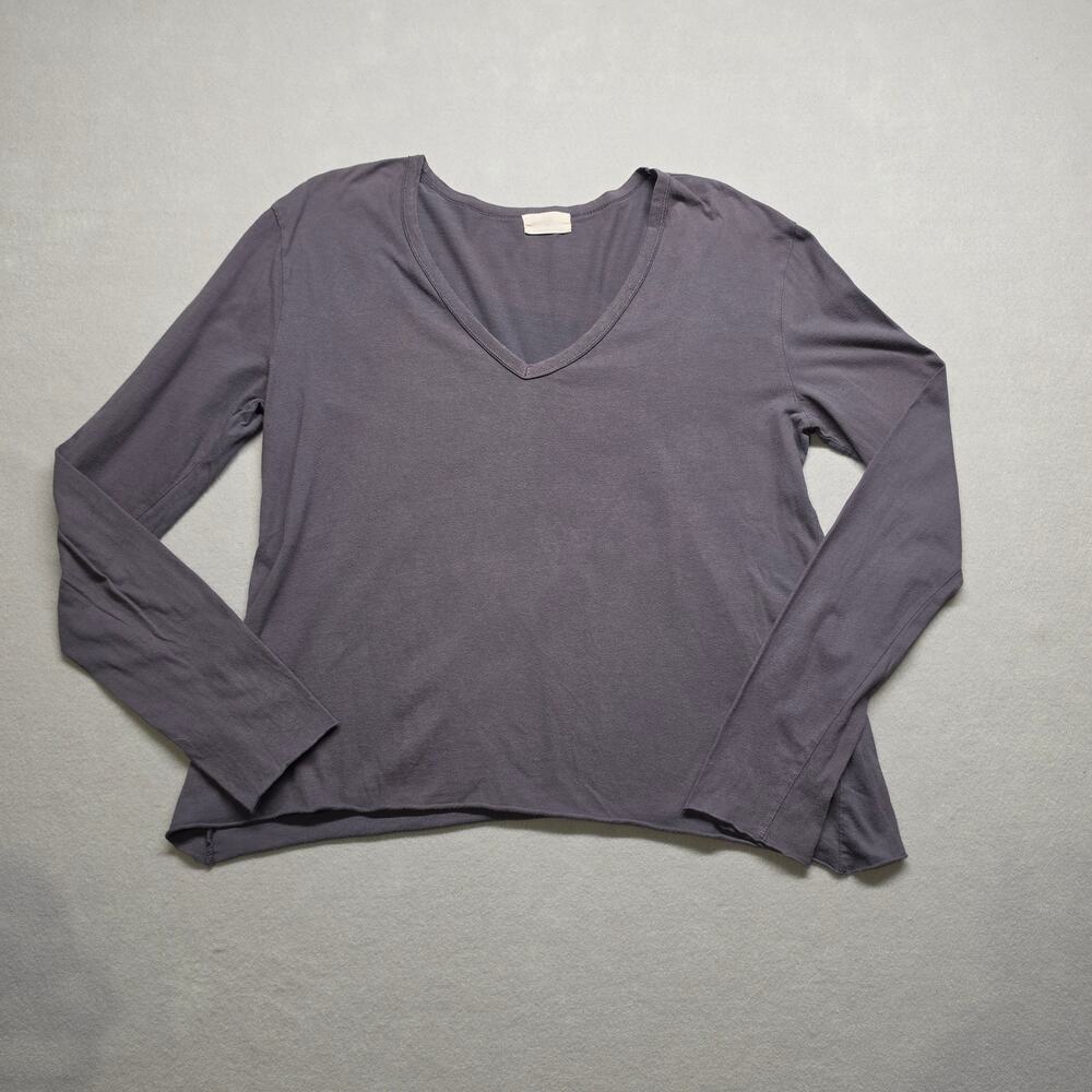 t.la Anthropologie Raw Hem V-Neck Long Sleeve Cotton Top Purple Gray S